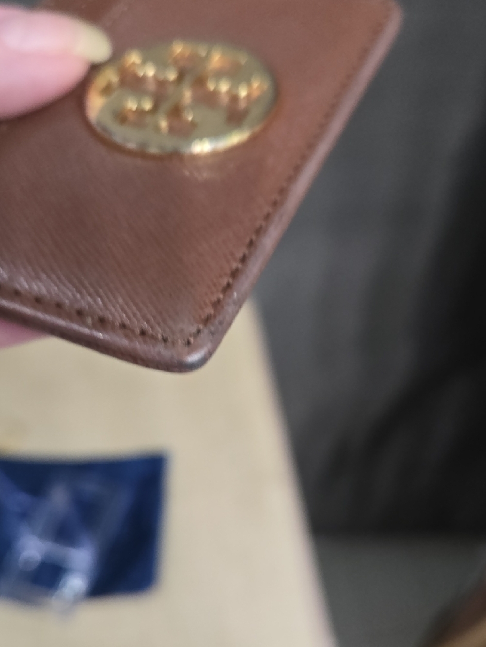 Tory Burch Brown Saffiano Card Holder with Gold Double-T Emblem - Picture 5 of 8